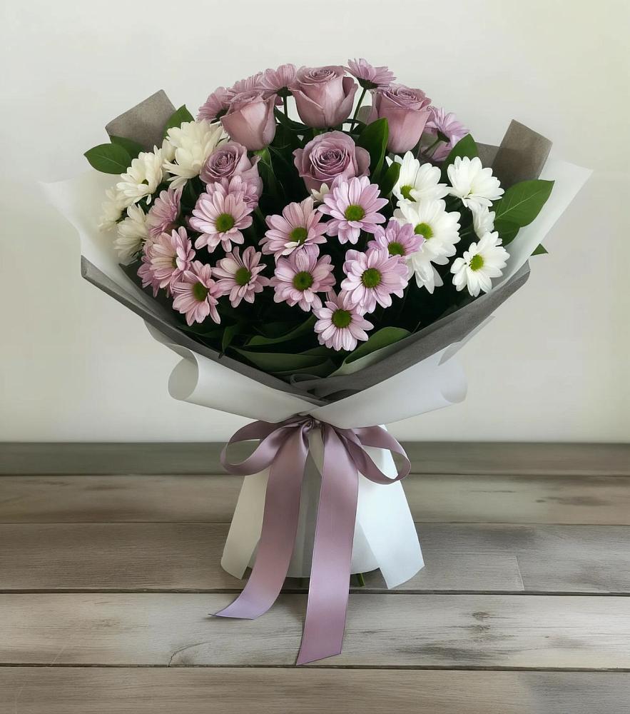 Букет цветов из: Хризантемы и Розы в Чапаевском