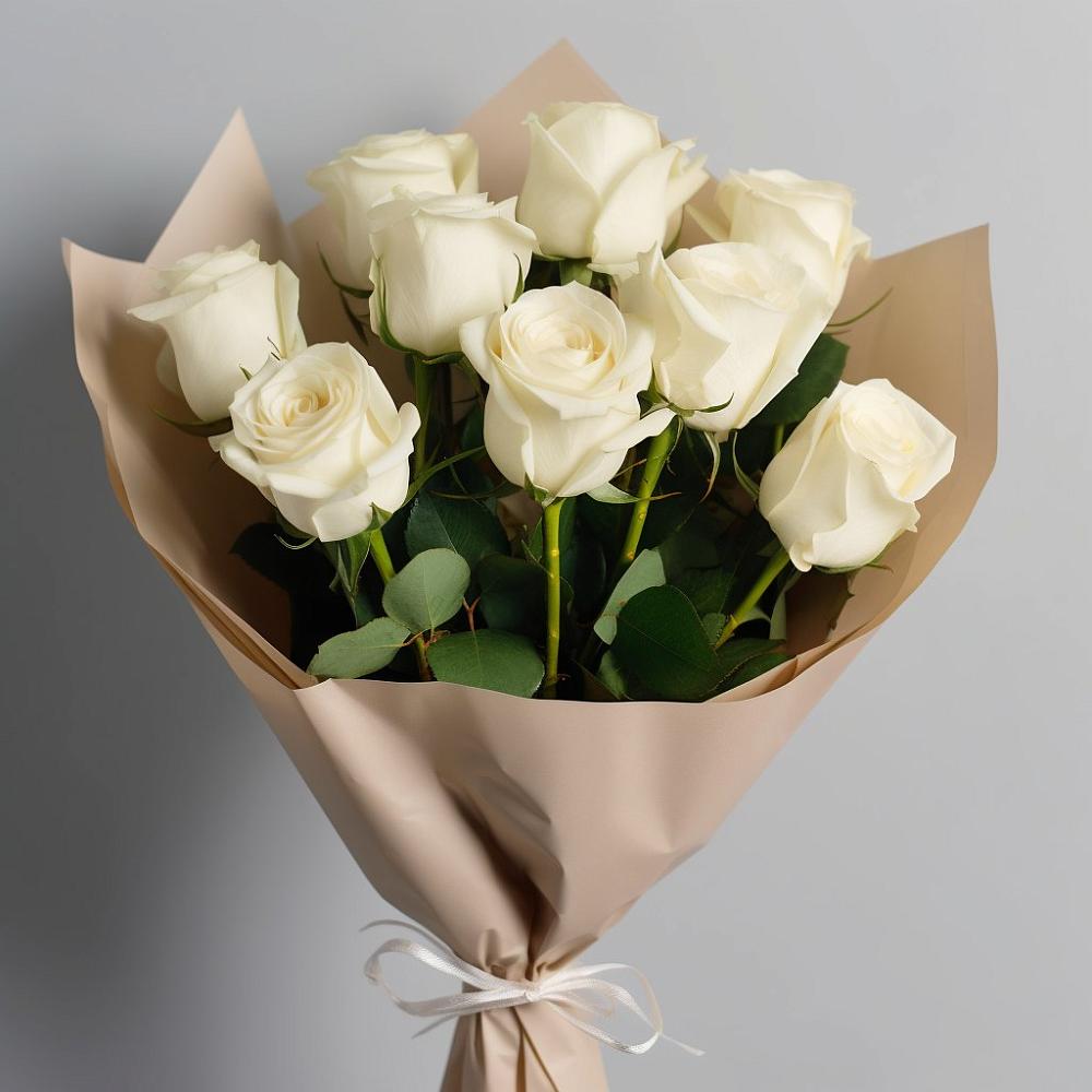 Букет 9 Белых роз Эдлесс Лав в Чапаевском