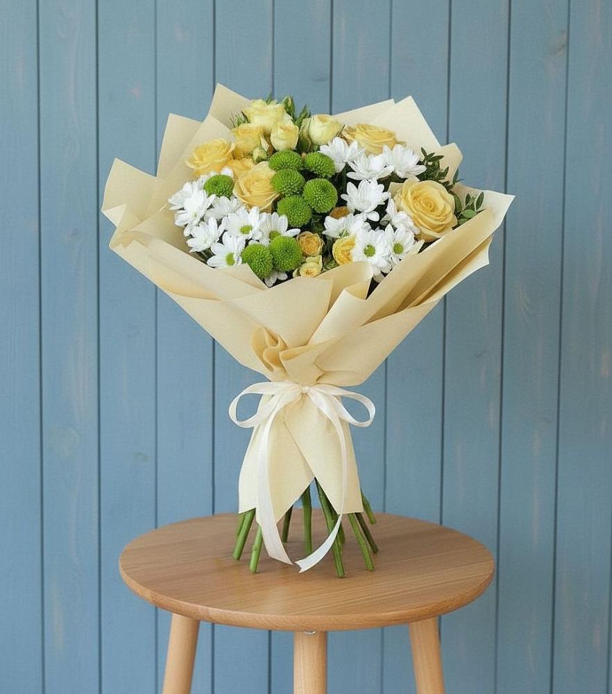 Букет цветов из: Хризантемы и Розы в Чапаевском