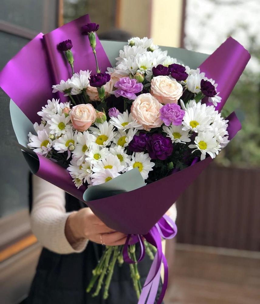 Букет цветов из: Хризантемы, Гвоздики и Розы в Чапаевском