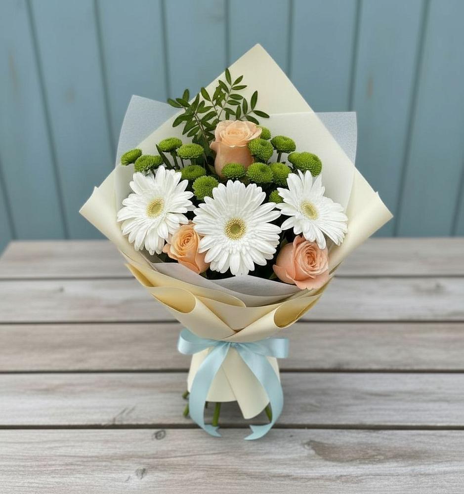 Букет цветов из: Герберы, Розы и Хризантемы в Чапаевском