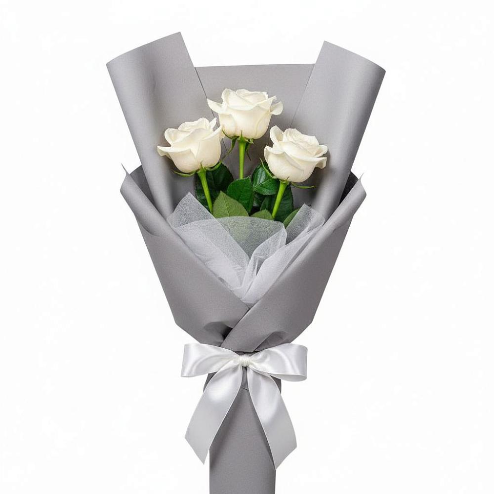 Букет 3 белые розы в Чапаевском