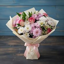 Букет цветов из:  Хризантемы, Альстромерии и Розы в Чапаевском