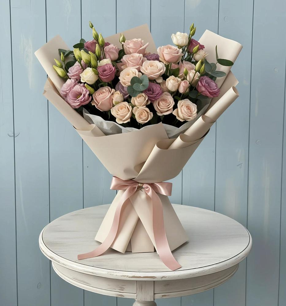 Букет цветов из: Розы и Лизиантусы в Чапаевском