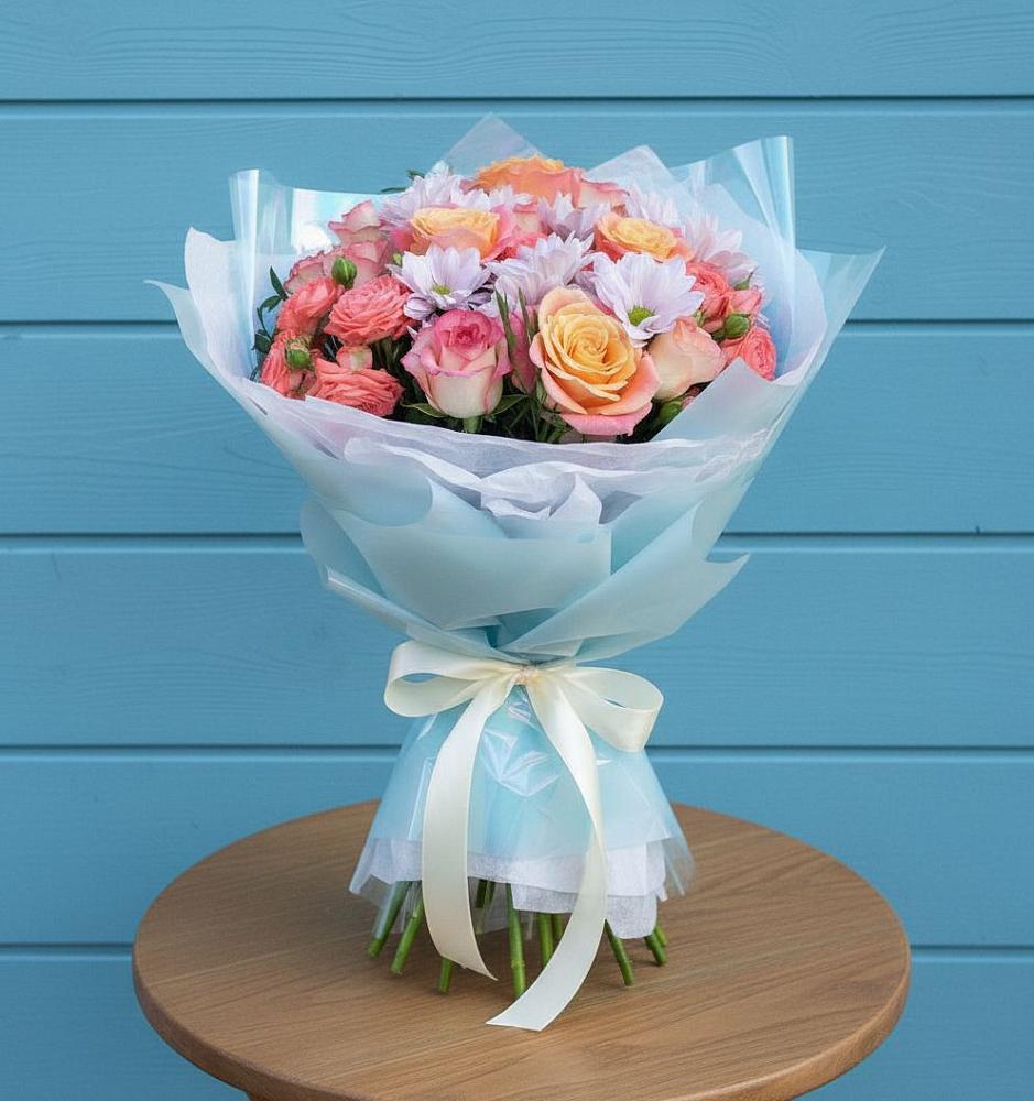 Букет цветов из: Хризантемы и Розы в Чапаевском