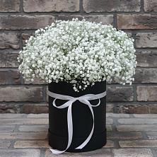 Цветочная композиция из Гипсофила в шляпной коробке в Чапаевском
